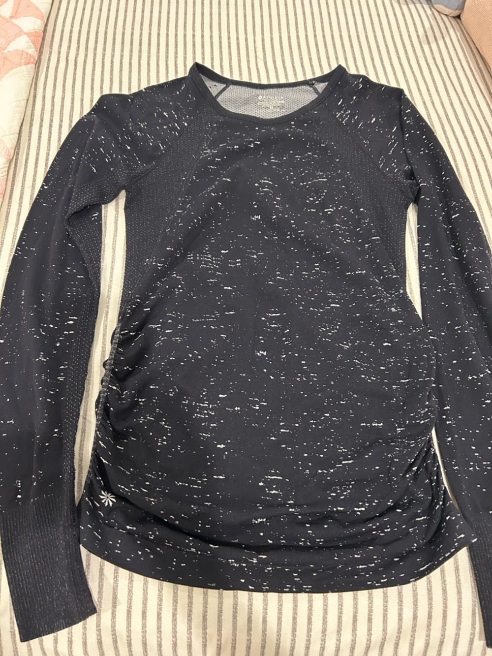Athleta Navy with White Speckle Long-Sleeve Crewneck Top